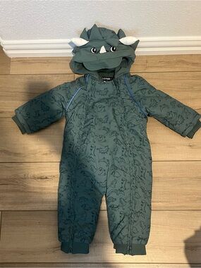 Kiabi Green Dinosaur Fleece-lined Snowsuit Jacket Coat Size 18M